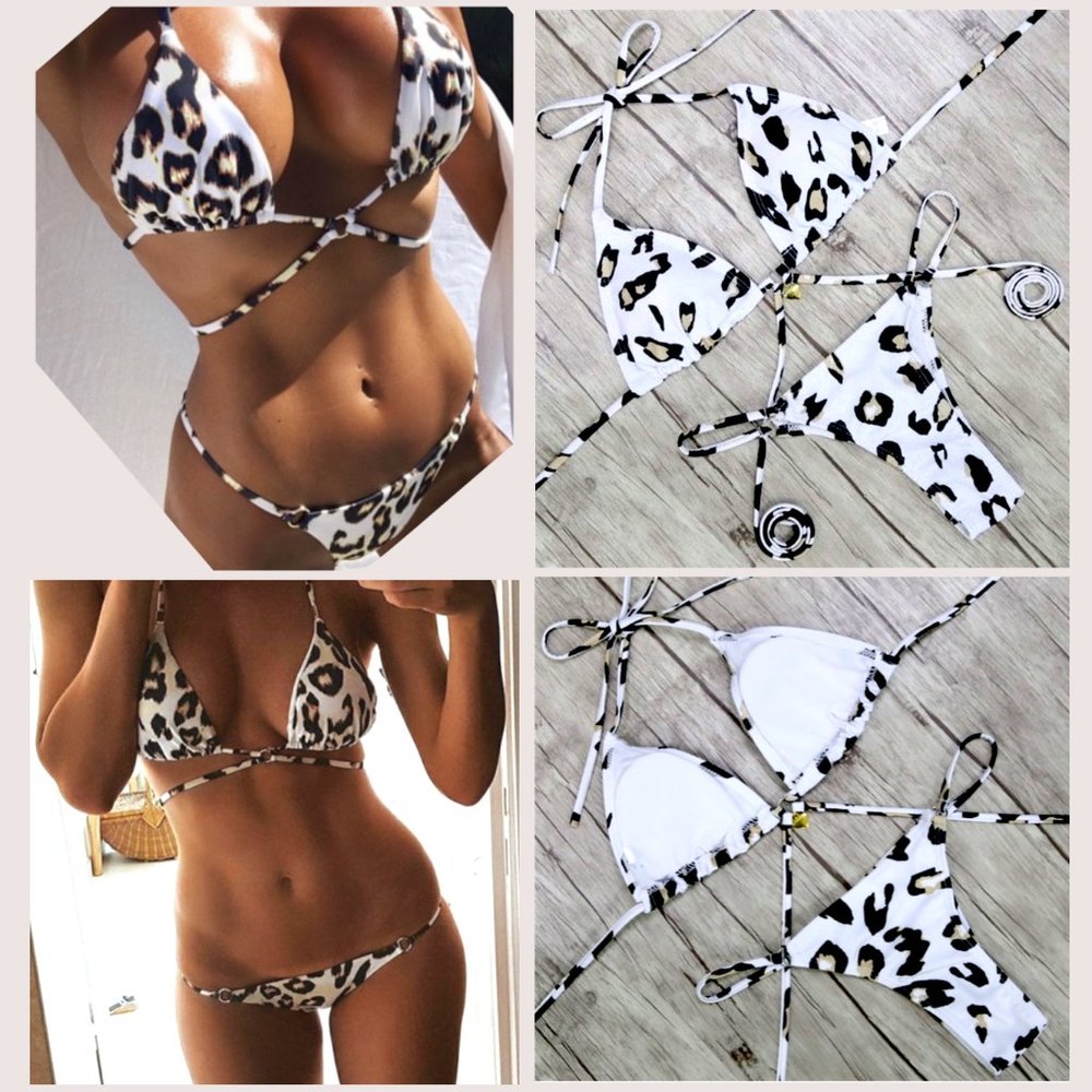 ❣️"Fiona Glam" Strappy Bikini in White Leopard